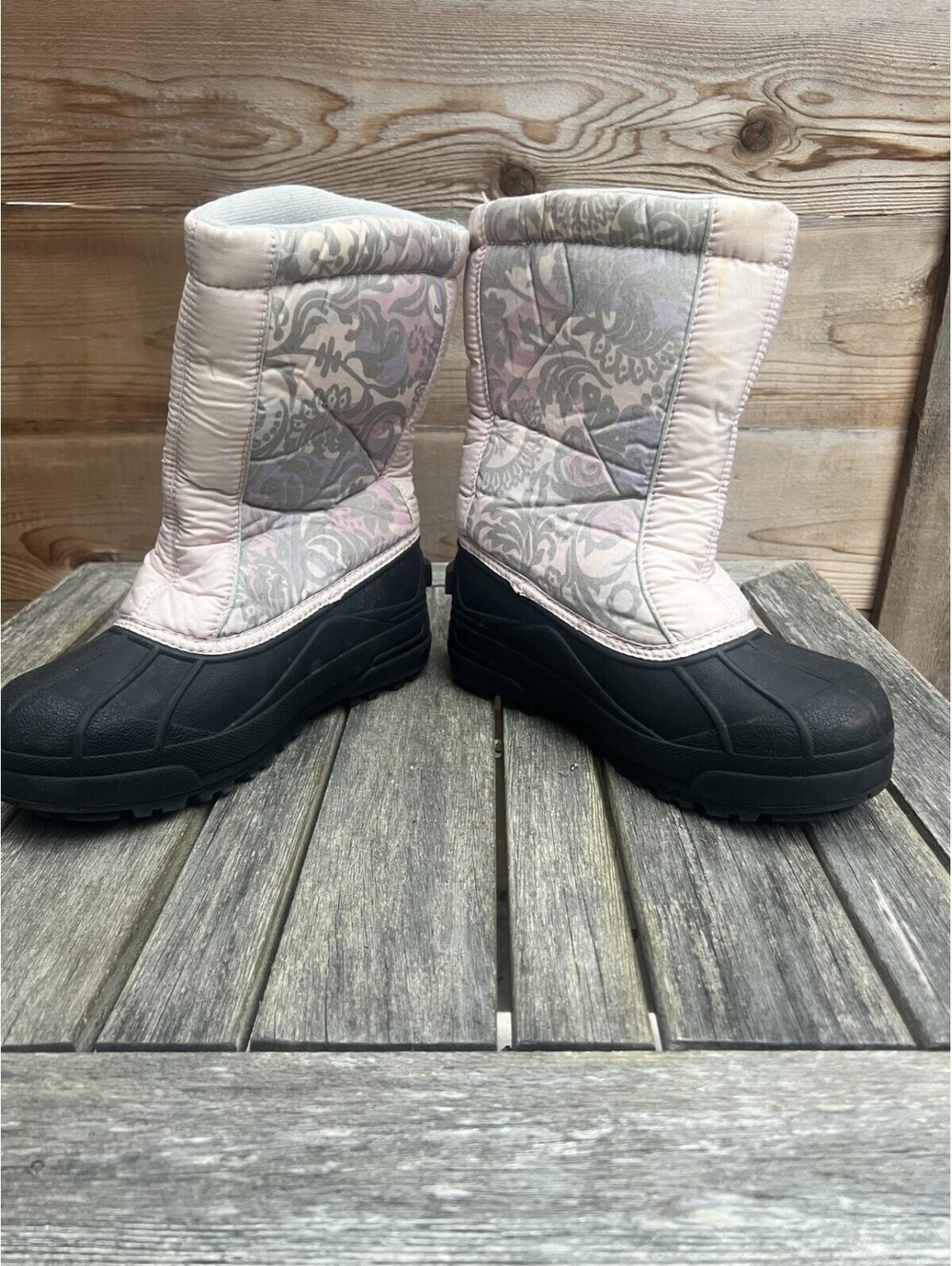 Sorel Snow Command Womens 5 Quilted Winter Boots Pink Paisley Black Rubber